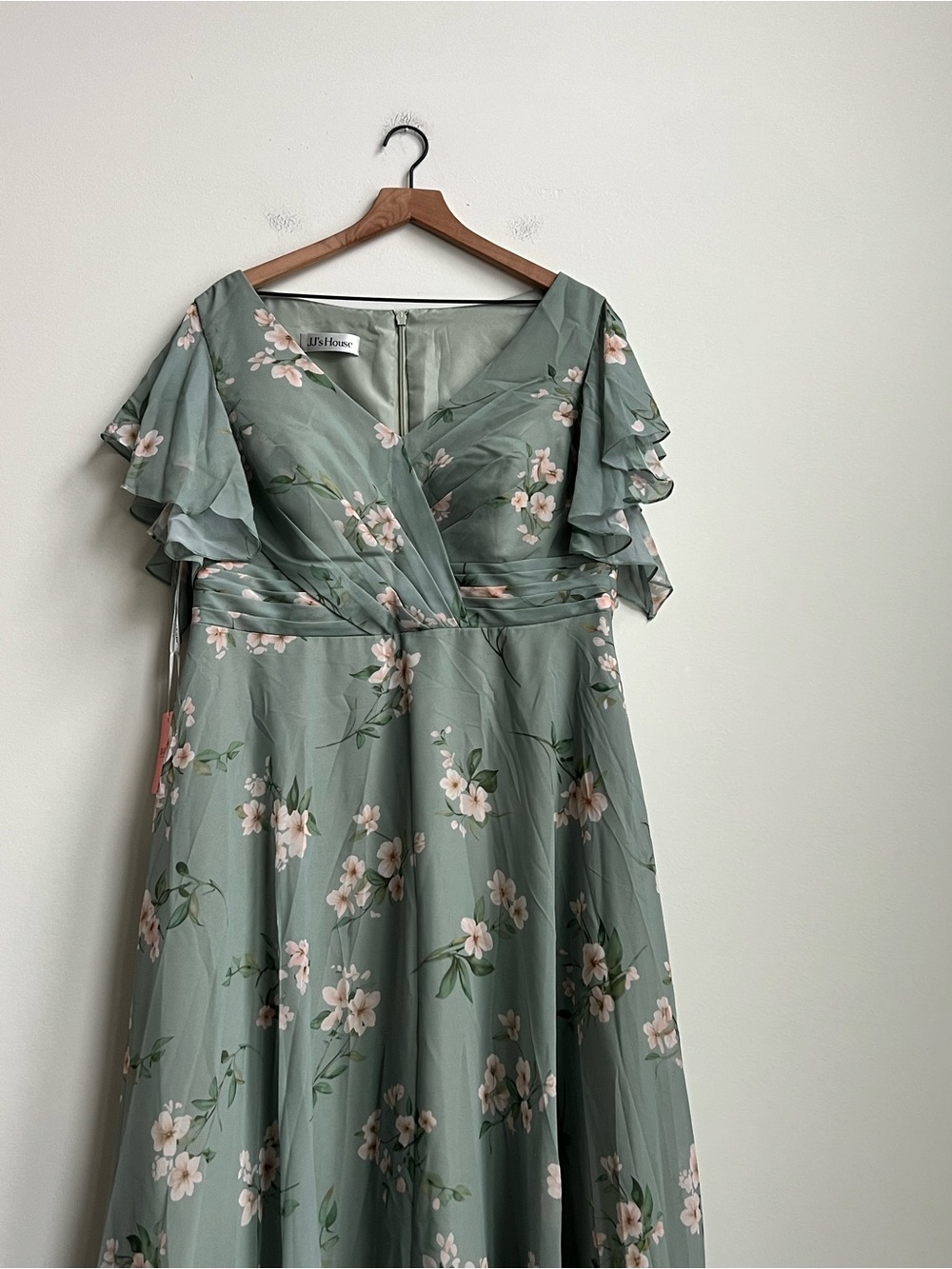 NWT JJ's House Cesia Green Floral Chiffon Ruffle Maxi Dress Special Event 16W - Picture 6 of 16